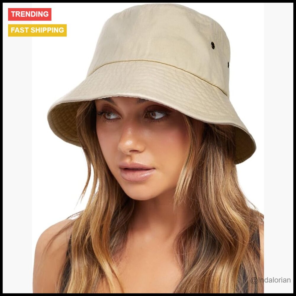 Washed Cotton Bucket Hat Packable Summer Beach Sun Hat Adjustable Chin Strap